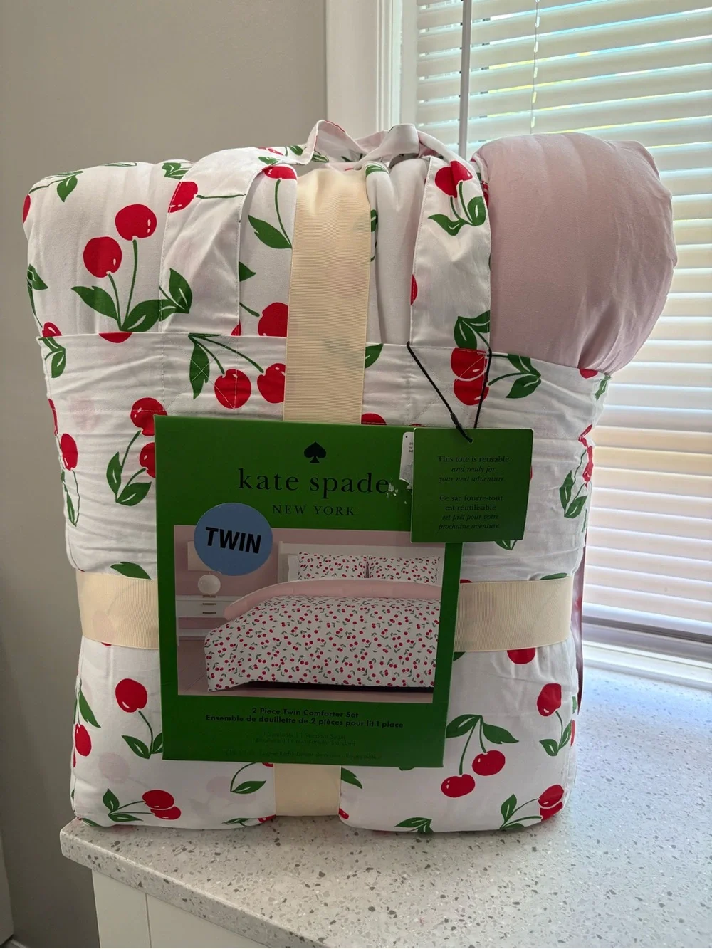 NEW kate spade Twin Cherry Print Comforter Set - White & Red